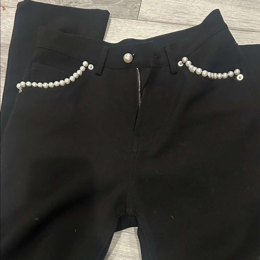 Adam Selman Black Pants with Pearl Accents Size 4 - Picture 2 of 9